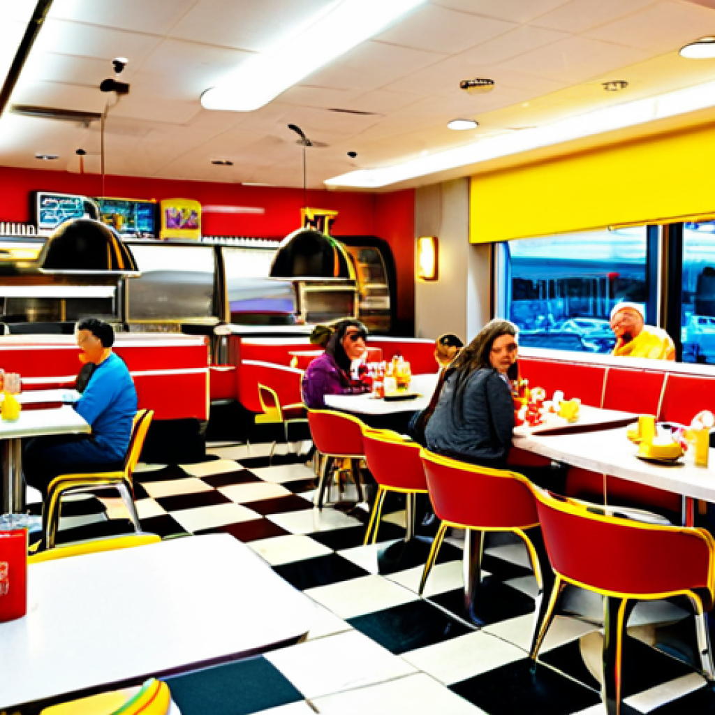 Restaurant Psychology**
"A brightly lit, modern diner with red and yellow accents, fully clothed patrons enjoying their meals, appropriate attire, safe for work, professional photography, perfect anatomy, natural proportions, family-friendly atmosphere. Focus on the stimulating colors and bustling environment. The scene should convey a sense of energy and appetite."
**