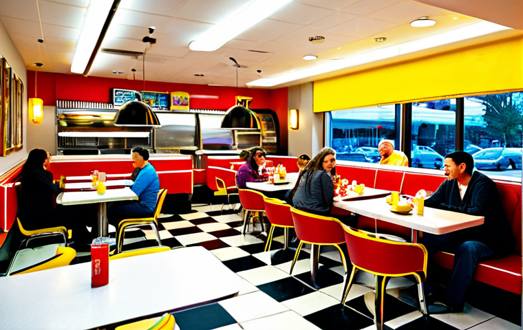 Restaurant Psychology**
"A brightly lit, modern diner with red and yellow accents, fully clothed patrons enjoying their meals, appropriate attire, safe for work, professional photography, perfect anatomy, natural proportions, family-friendly atmosphere. Focus on the stimulating colors and bustling environment. The scene should convey a sense of energy and appetite."
**