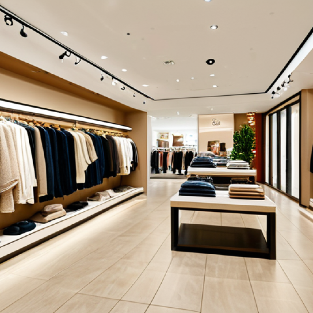 **Prompt:** "A modern retail store interior, meticulously designed layout, featuring warm inviting beige walls, displays showcasing clothing, shoppers browsing, fully clothed, appropriate attire, safe for work, perfect anatomy, natural proportions, professional photography, high quality, family-friendly."
