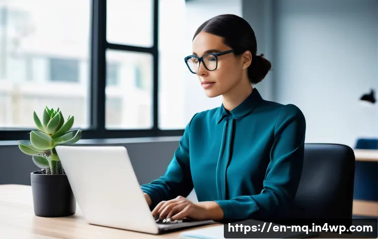 컬러테라피 활용한 직장 내 스트레스 관리 - **Prompt 1: Focused Productivity with Cool Hues**
"A professional woman, aged 30-35, wearing a s...
