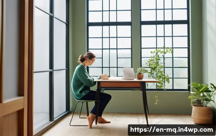 컬러테라피 활용한 자아 발견 여정 - **"Serene Focus in a Green and Blue Workspace"**
A person, appearing calm and focused, sits at a...