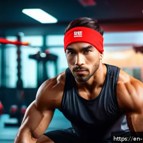 컬러테라피 활용한 운동 프로그램 - A high-intensity gym scene featuring a fit young adult wearing vibrant red workout apparel including...
