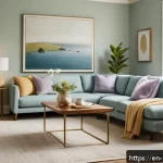 컬러테라피 커플 상담 활용법 - A cozy, softly lit living room designed for emotional balance in a couple&rsquo;s relationship, featuring ...