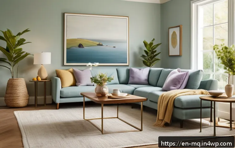 컬러테라피 커플 상담 활용법 - A cozy, softly lit living room designed for emotional balance in a couple’s relationship, featuring ...