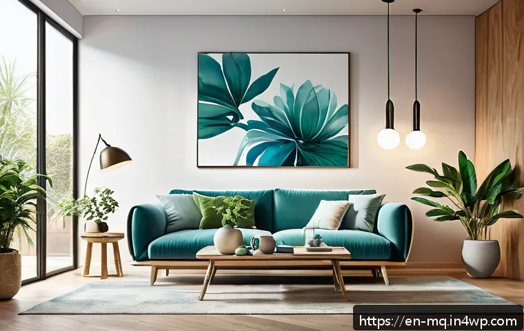 컬러테라피와 감정 조절의 기법 - A modern living room bathed in natural light featuring a calming color palette of soft blues and gre...