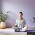 컬러테라피와 심리적 회복의 과정 - A serene meditation room bathed in soft natural light streaming through large windows, featuring pas...