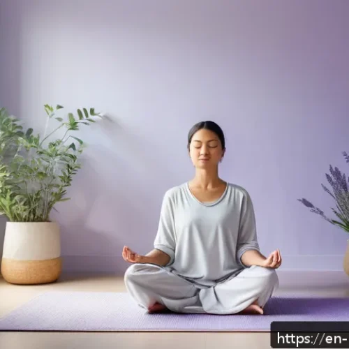 컬러테라피와 심리적 회복의 과정 - A serene meditation room bathed in soft natural light streaming through large windows, featuring pas...