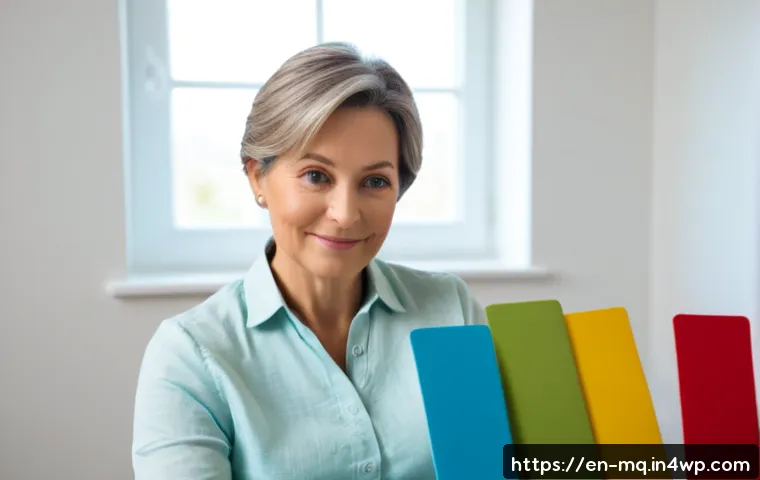 Home 17 컬러테라피 색상의 의미와 심리적 영향 - Photorealistic wellness consultation scene, a calm middle-aged woman seated in a bright modern thera...